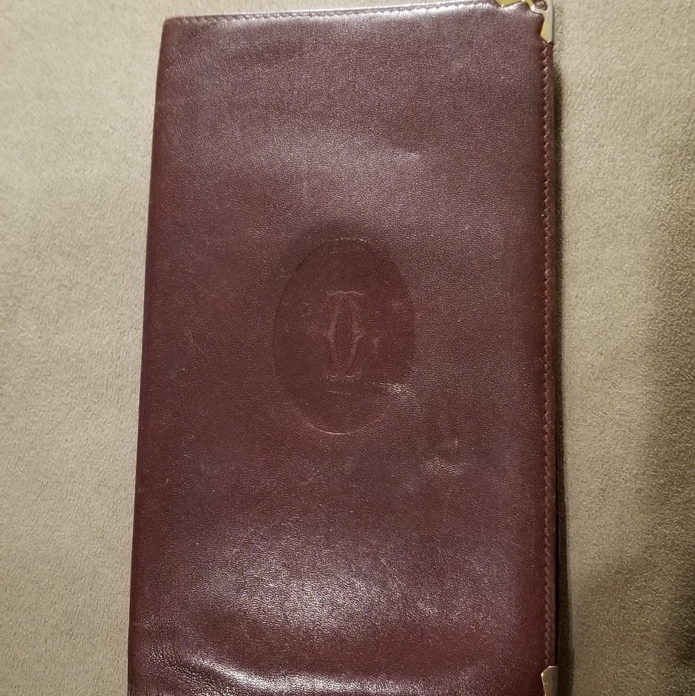 Auth Cartier maroon leather card holder